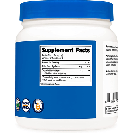 Nutricost Organic Lion's Mane Mushroom Powder - 454 g - Haz Tu Pedido