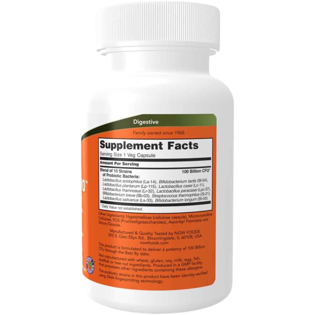 NOW Foods Probiotico-10™ 100 Mil Millones CFU - 60 Cápsulas - Tabla Nutricional - Haz Tu Pedido