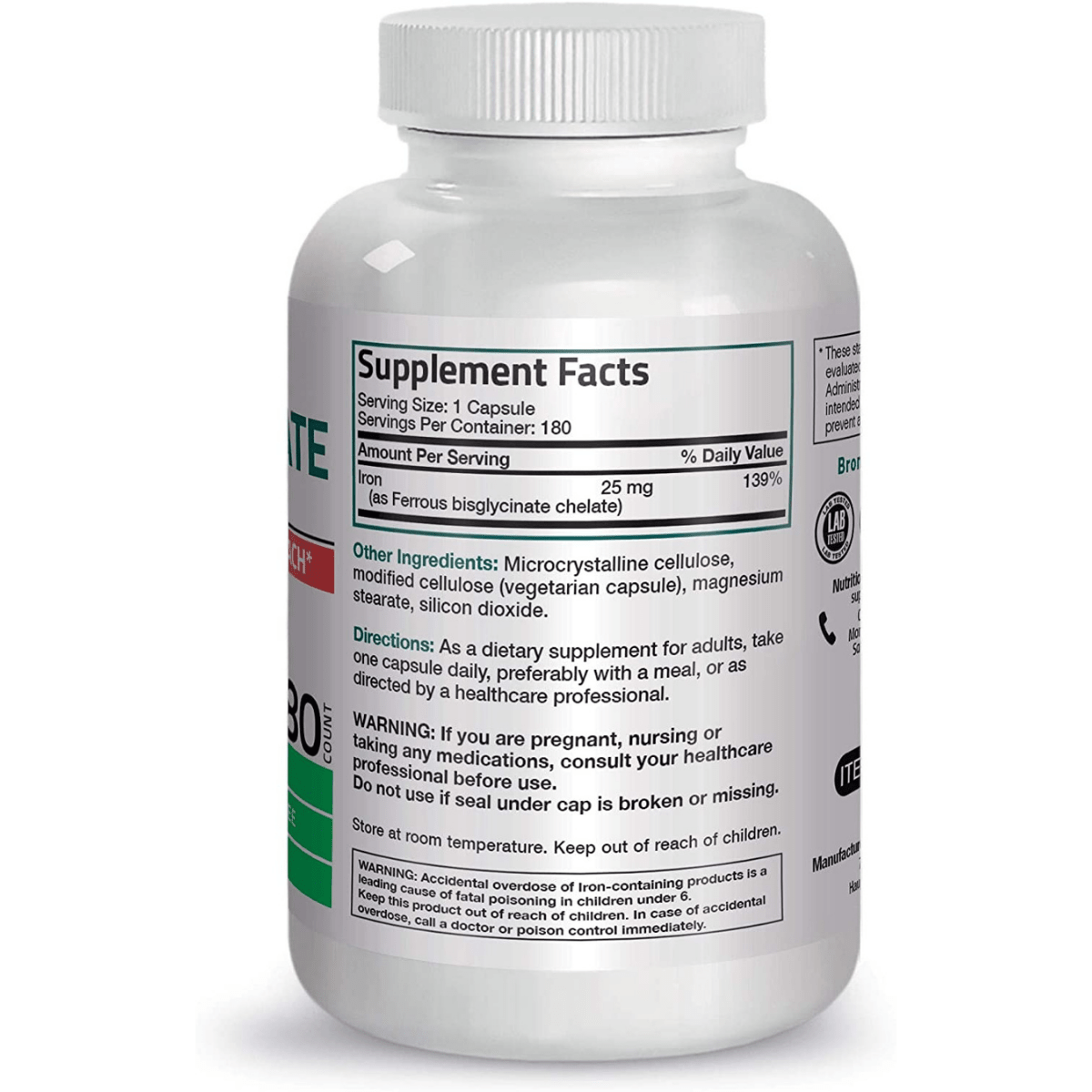 Bronson Iron Bisglycinate 25 mg - 180 Cápsulas Vegetarianas - Haz Tu Pedido