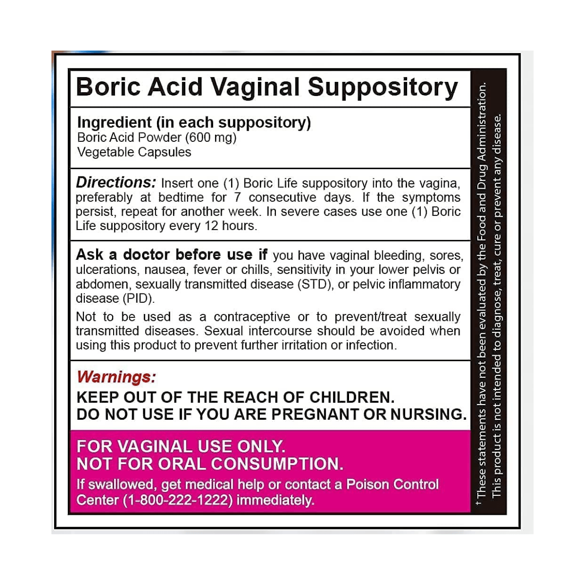 NutraBlast Boric Acid 600mg - 30 Supositorios - Haz Tu Pedido