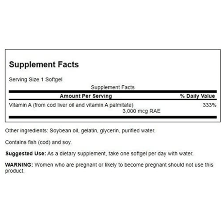 Swanson Vitamin A 10000 IU - 250 Cápsulas Blandas - Haz Tu Pedido