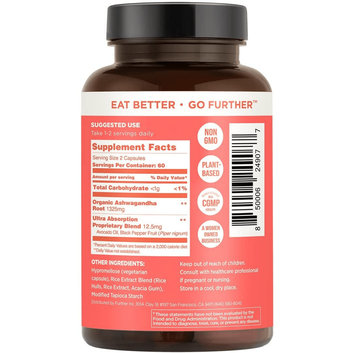 Further Food Organic Ashwagandha 1325mg - 120 Cápsulas Vegetarianas - Haz Tu Pedido