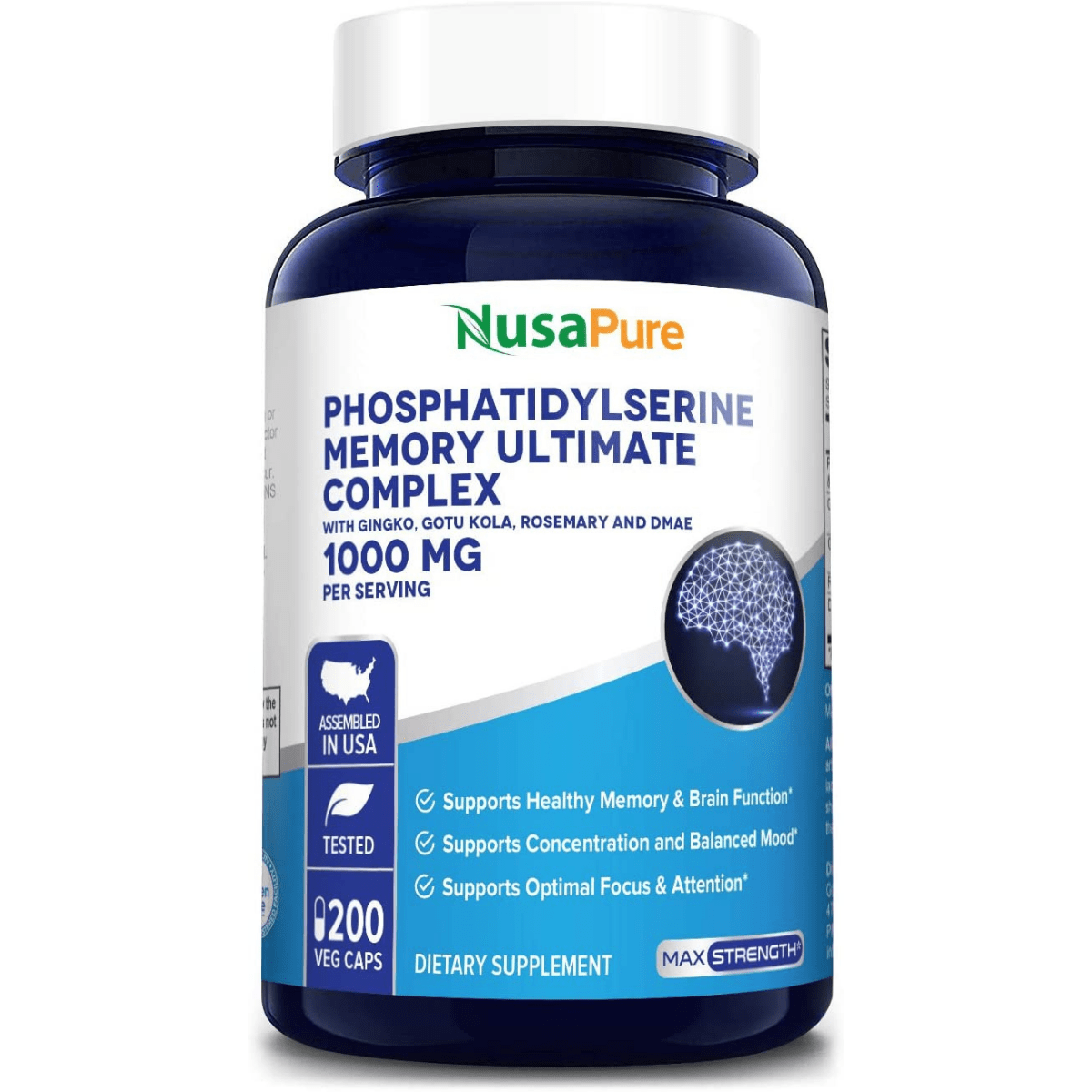 NusaPure Phosphatidylserine Memory Ultimate Complex - 200 Cápsulas Veganas - Haz Tu Pedido