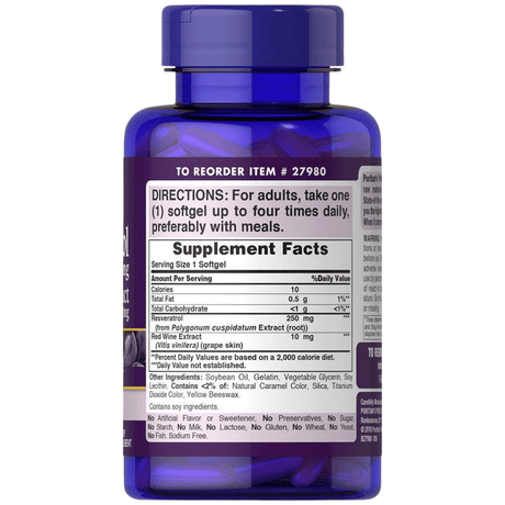 Puritans Pride Resveratrol 100 mg - 120 Cápsulas Blandas - Haz Tu Pedido