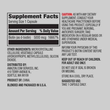 Amazon Elements Vegan Biotin 5000 mcg - 130 Cápsulas - Haz Tu Pedido