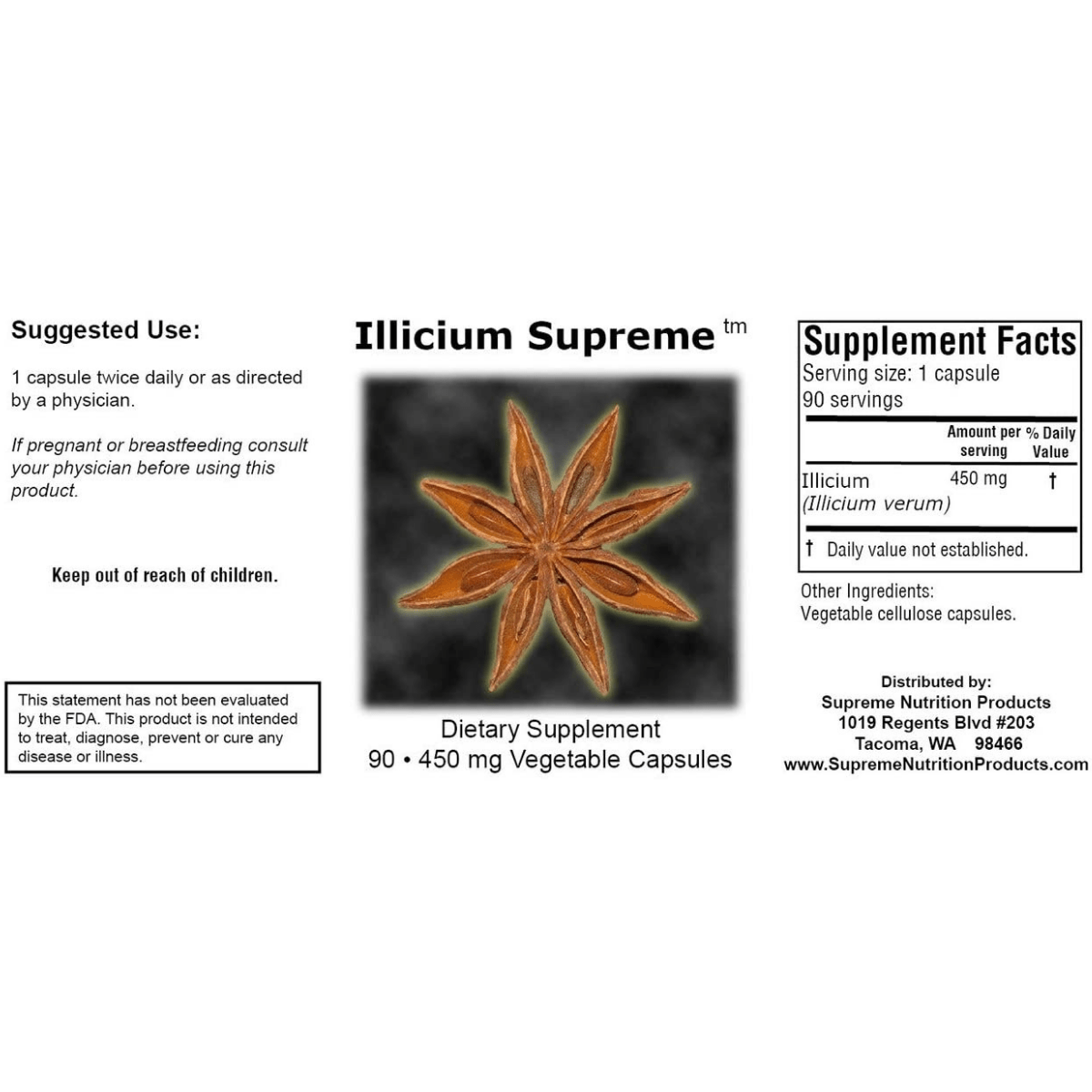 Supreme Nutrition Illicium  450 mg - 90 Cápsulas Vegetales - Haz Tu Pedido