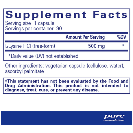 Pure Encapsulations L-Lisina 500 Mg - 90 Cápsulas - Haz Tu Pedido