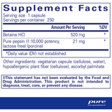 Betaina HCL - 250 Cápsulas - Haz Tu Pedido
