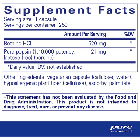 Betaina HCL - 250 Cápsulas - Haz Tu Pedido