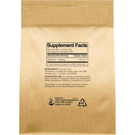 Pure Original Ingredients - Ácido Ascórbico (1000 mg - 1 lb Polvo)