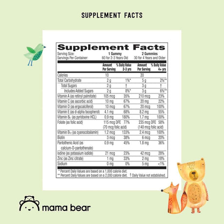 Mama Bear - Multivitamínico Orgánico para Niños Sabores Frutales (60 Gomitas)