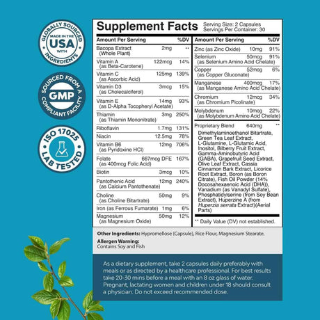 Nature's Craft - Neuro Salud con Bacopa Monnieri (640 mg Fórmula Nootrópica - 60 Cápsulas)
