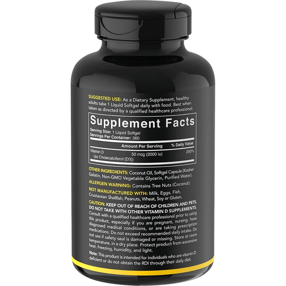 Sports Research Vitamina D3 Con Aceite De Coco 50 mcg - 360 Cápsulas Blandas - Haz Tu Pedido
