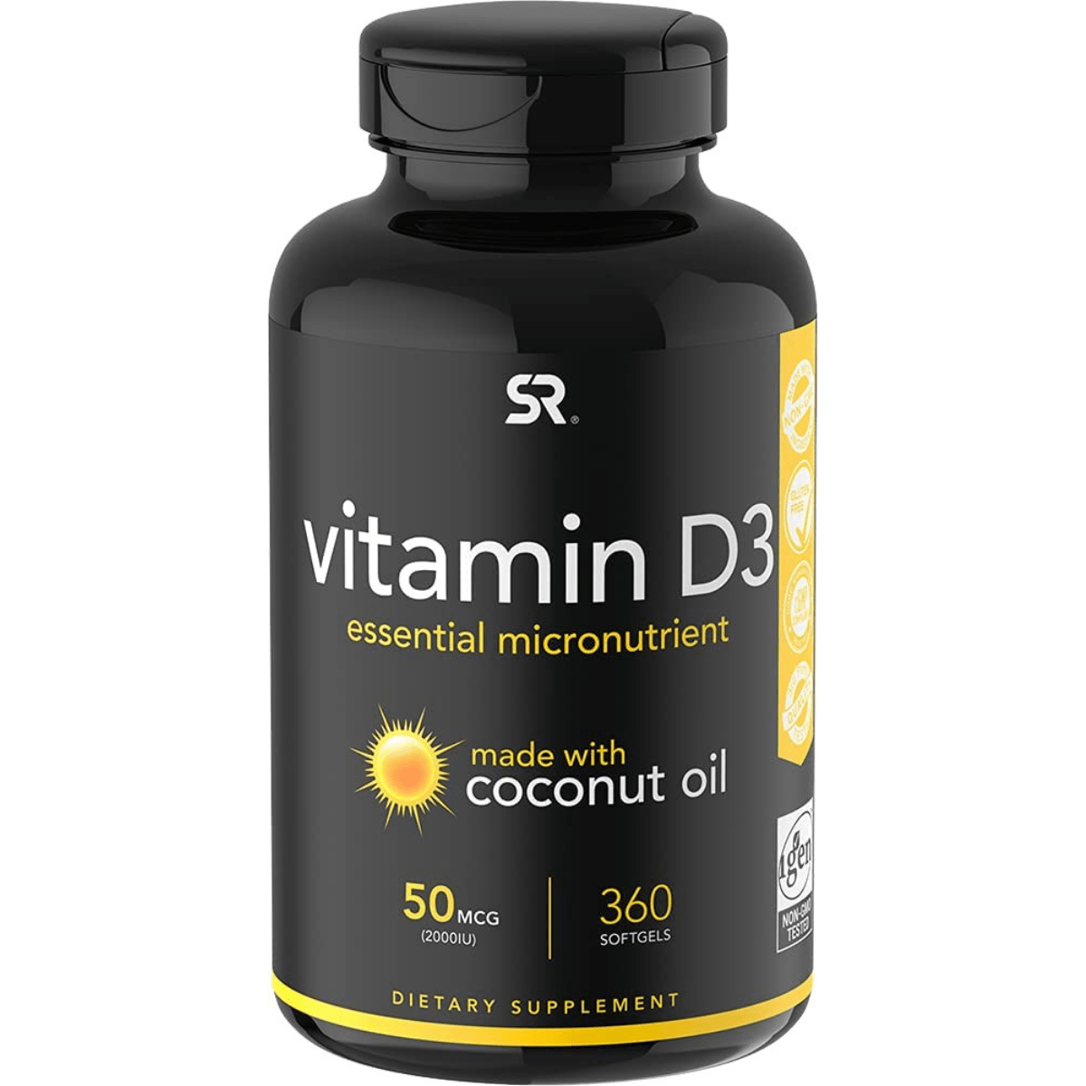 Sports Research Vitamina D3 Con Aceite De Coco 50 mcg - 360 Cápsulas Blandas - Haz Tu Pedido