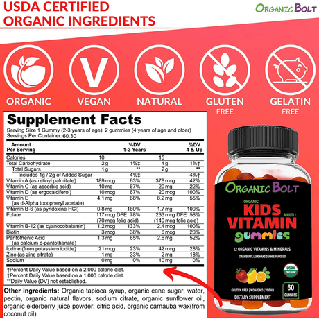 OrganicBolt Multivitamins Children's - 60 Gomitas - Haz Tu Pedido