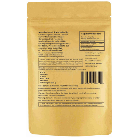 Carmel Organics Mucuna Pruriens - 227 g - Haz Tu Pedido
