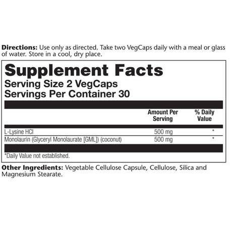 Solaray Ratio L-lysine Monolaurin - 60 Cápsulas Veganas - Haz Tu Pedido