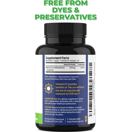 ForestLeaf Vitamin D3 10,000 IU - 180 Cápsulas Vegetales - Haz Tu Pedido