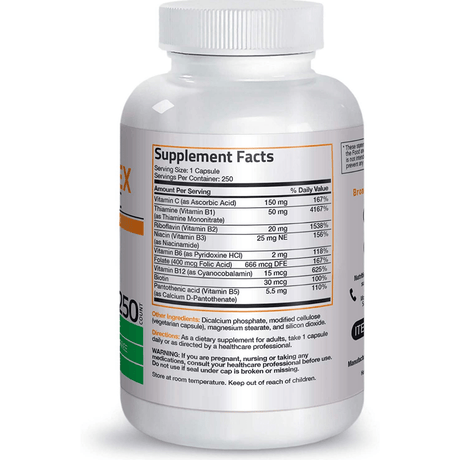 Bronson Vitamin B Complex With Vitamin C - 250 Cápsulas Vegetarianas - Haz Tu Pedido