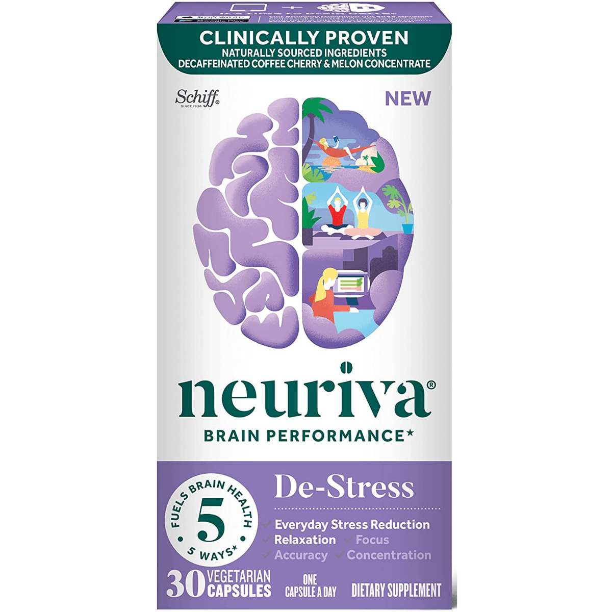 Schiff Nootropic Neuriva Brain Performance De-Stress - 30 Cápsulas - Haz Tu Pedido