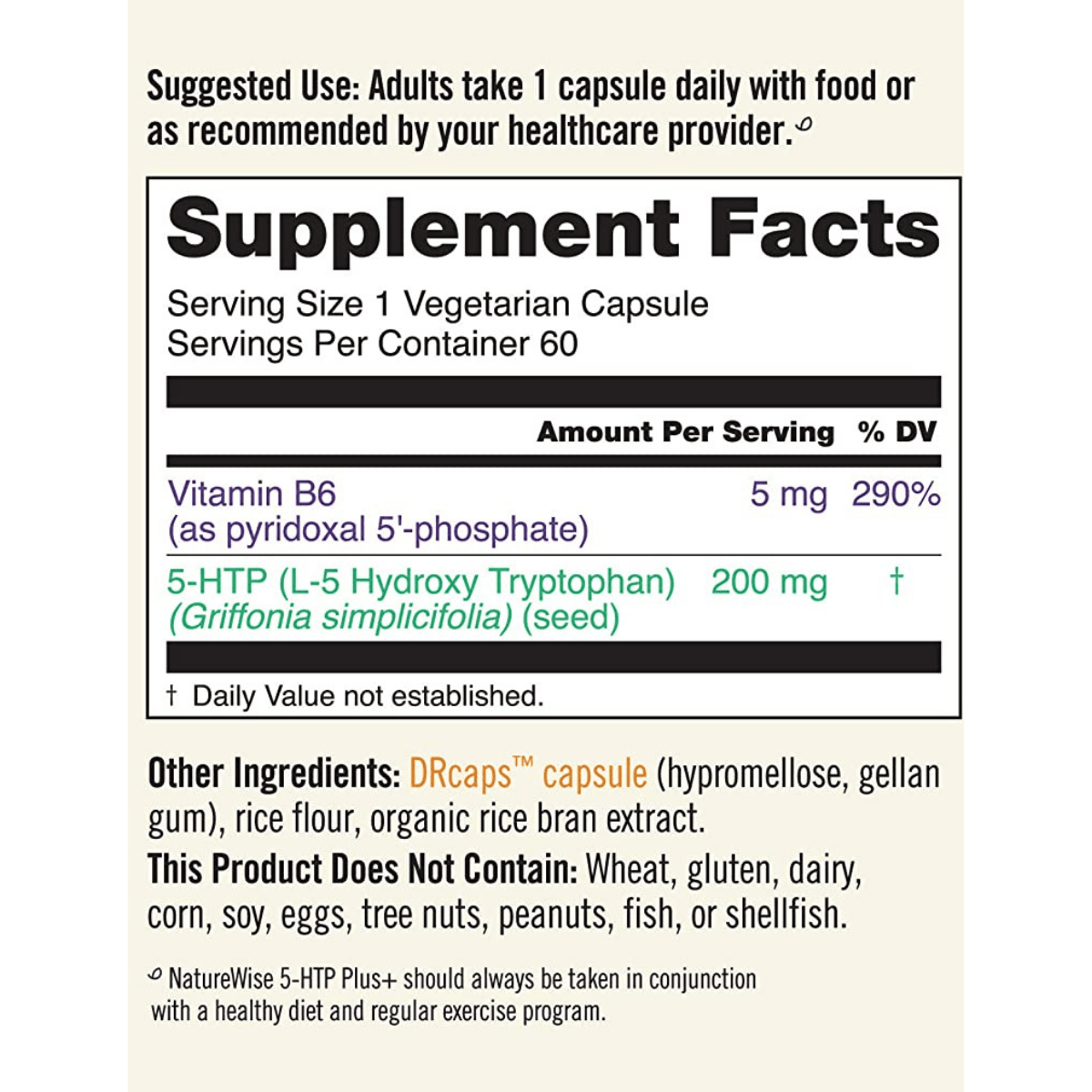 NatureWise 5-HTP Puls + Vitamin B6 - 60 Cápsulas Vegetarianas - Haz Tu Pedido