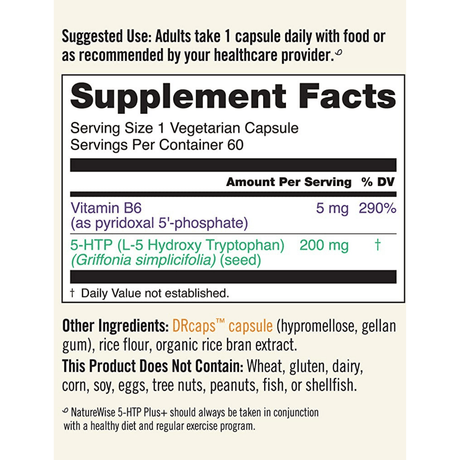 NatureWise 5-HTP Puls + Vitamin B6 - 60 Cápsulas Vegetarianas - Haz Tu Pedido