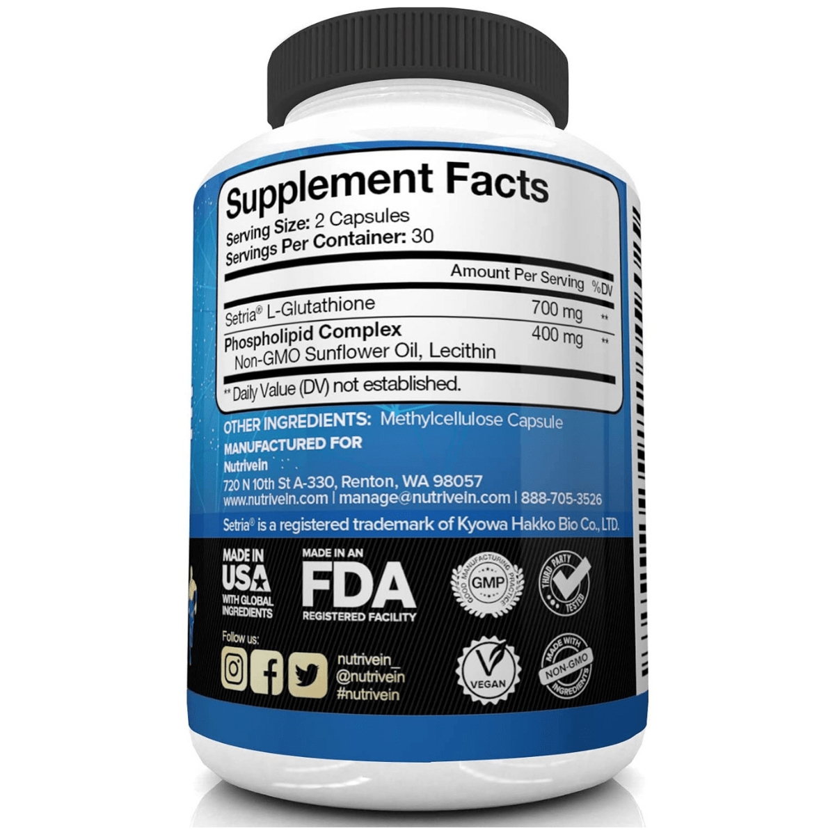 Nutrivein Setria Liposomal Glutathione 700 mg - 60 Cápsulas Vegetales - Haz Tu Pedido