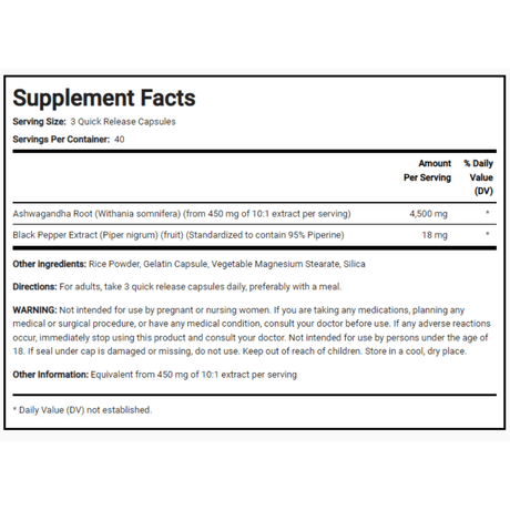 Piping Rock Ashwagandha 4500 mg - 120 Cápsulas de Liberación Rápida - Haz Tu Pedido
