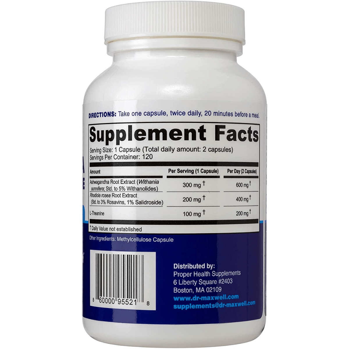 Dr. Maxwell Ashwagandha with Rhodiola and L-theanine - 120 Cápsulas - Haz Tu Pedido