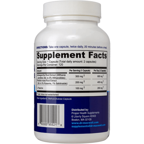 Dr. Maxwell Ashwagandha with Rhodiola and L-theanine - 120 Cápsulas - Haz Tu Pedido