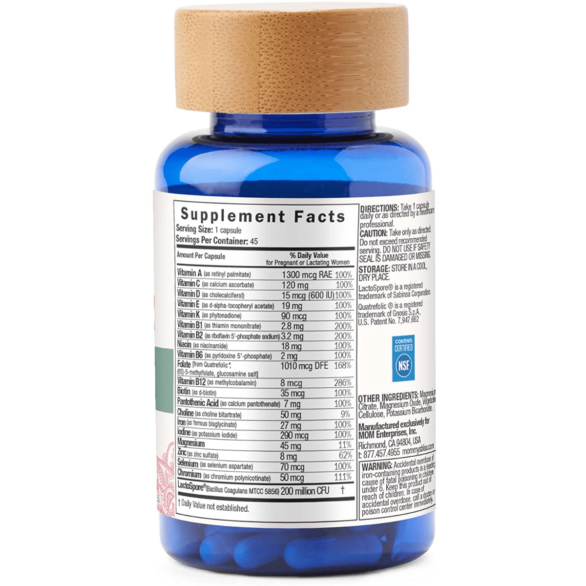 Mommys Bliss Prenatal Multivitamin + Iron - 45 Cápsulas - Haz Tu Pedido