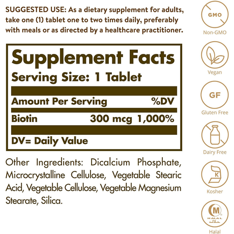 Solgar Biotin 300 mcg - 100 Tabletas - Haz Tu Pedido