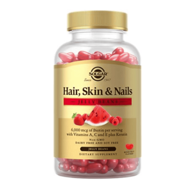 Solgar Hair, Skin & Nails 6000 mcg - Fruta Mezclada - 60 Frijolitos confitados - Haz Tu Pedido
