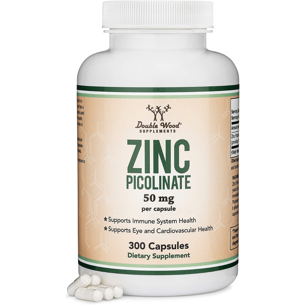 Double Wood Zinc Picolinate 50 mg - 300 Cápsulas - Haz Tu Pedido