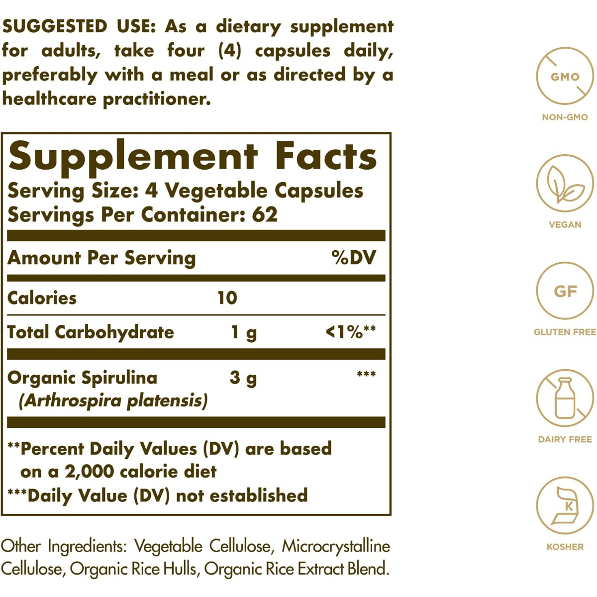 Solgar Spirulina 750 mg - 250 Vegetable Capsules - Haz Tu Pedido