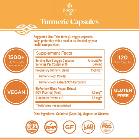 Doctor Safe Turmeric Curcumin with BioPerine 1500 mg - 120 Cápsulas Vegetales - Haz Tu Pedido