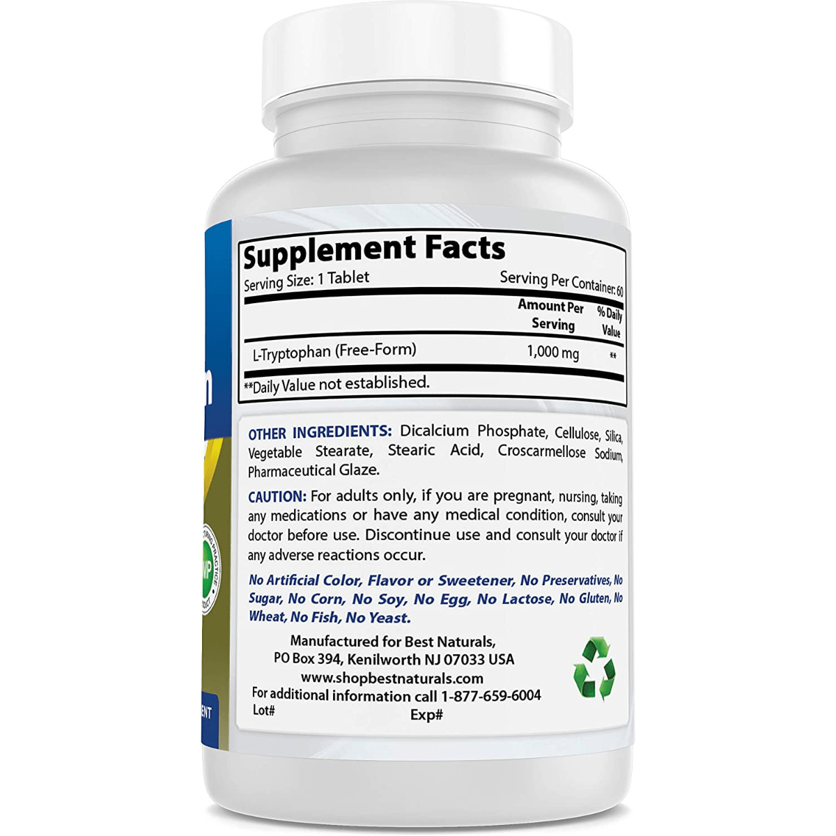 Best Naturals L-Tryptophan 1000 mg - 60 Tabletas - Haz Tu Pedido