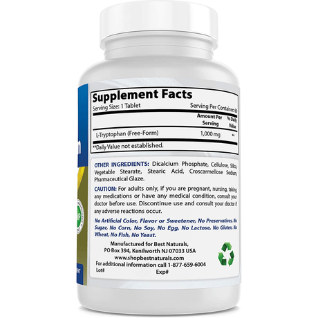 Best Naturals L-Tryptophan 1000 mg - 60 Tabletas - Haz Tu Pedido