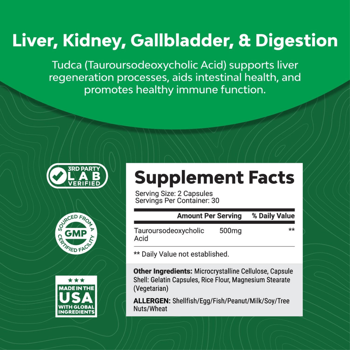 Natures Craft TUDCA 500 mg - 60 Cápsulas - Haz Tu Pedido