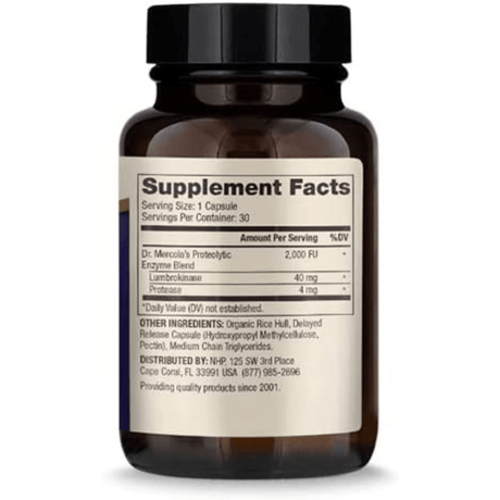 Dr. Mercola Lumbrokinase Enzymes - 30 Cápsulas - Haz Tu Pedido