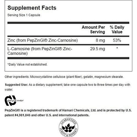 Swanson Zinc Carnosine - 60 Cápsulas - Haz Tu Pedido