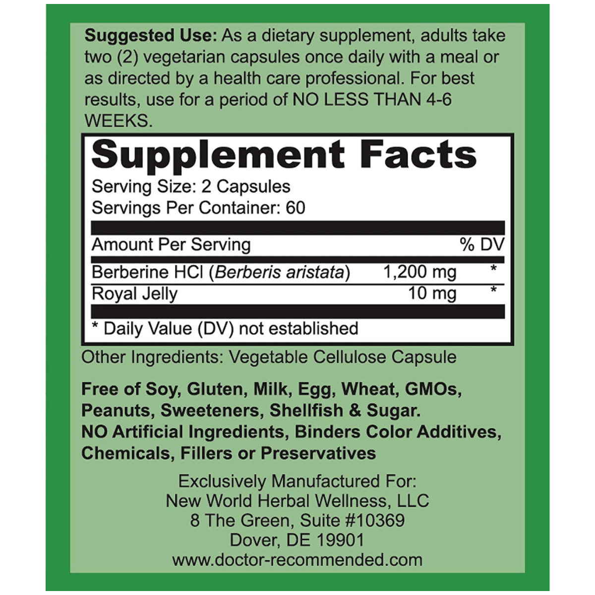 Doctor Recommended Berberine Plus 1200 mg - 120 Cápsulas Vegetales - Haz Tu Pedido