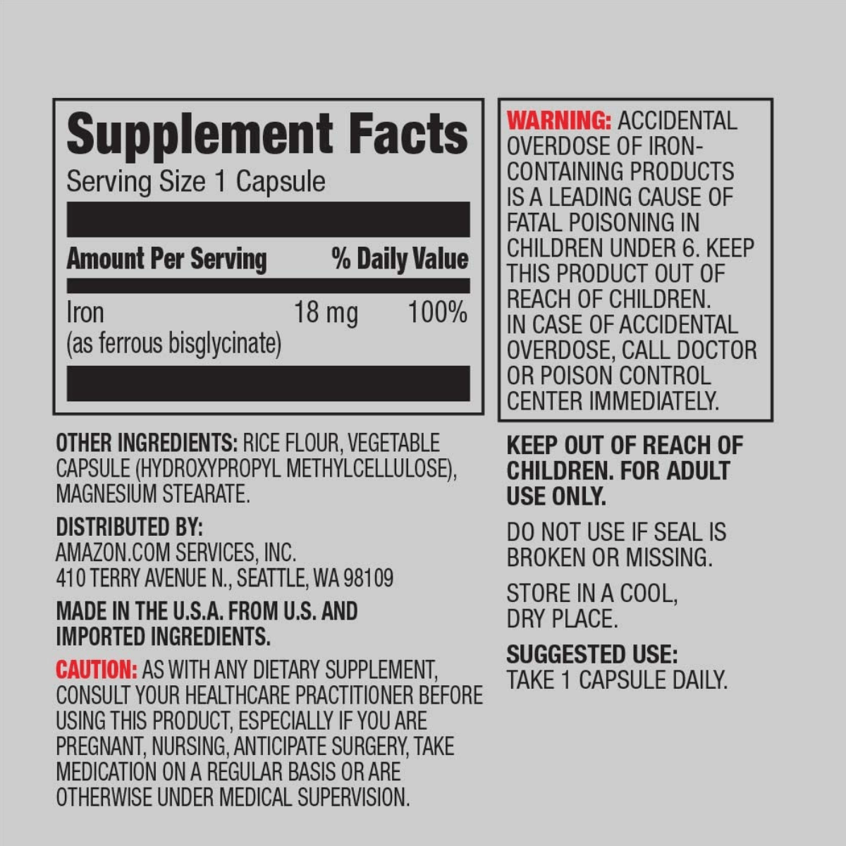 Amazon Elements Iron 18 mg - 195 Cápsulas - Haz Tu Pedido