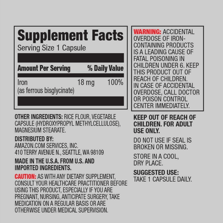 Amazon Elements Iron 18 mg - 195 Cápsulas - Haz Tu Pedido