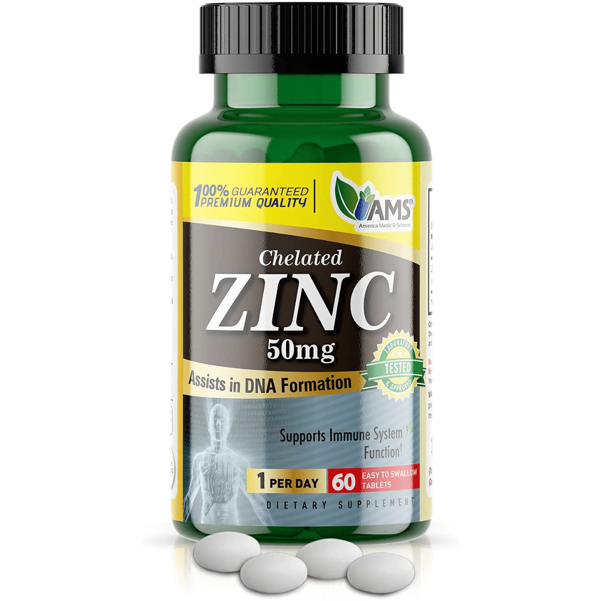 America Medic & Science Chelated Zinc 50 mg - 60 Tabletas Fáciles De Tragar - Haz Tu Pedido