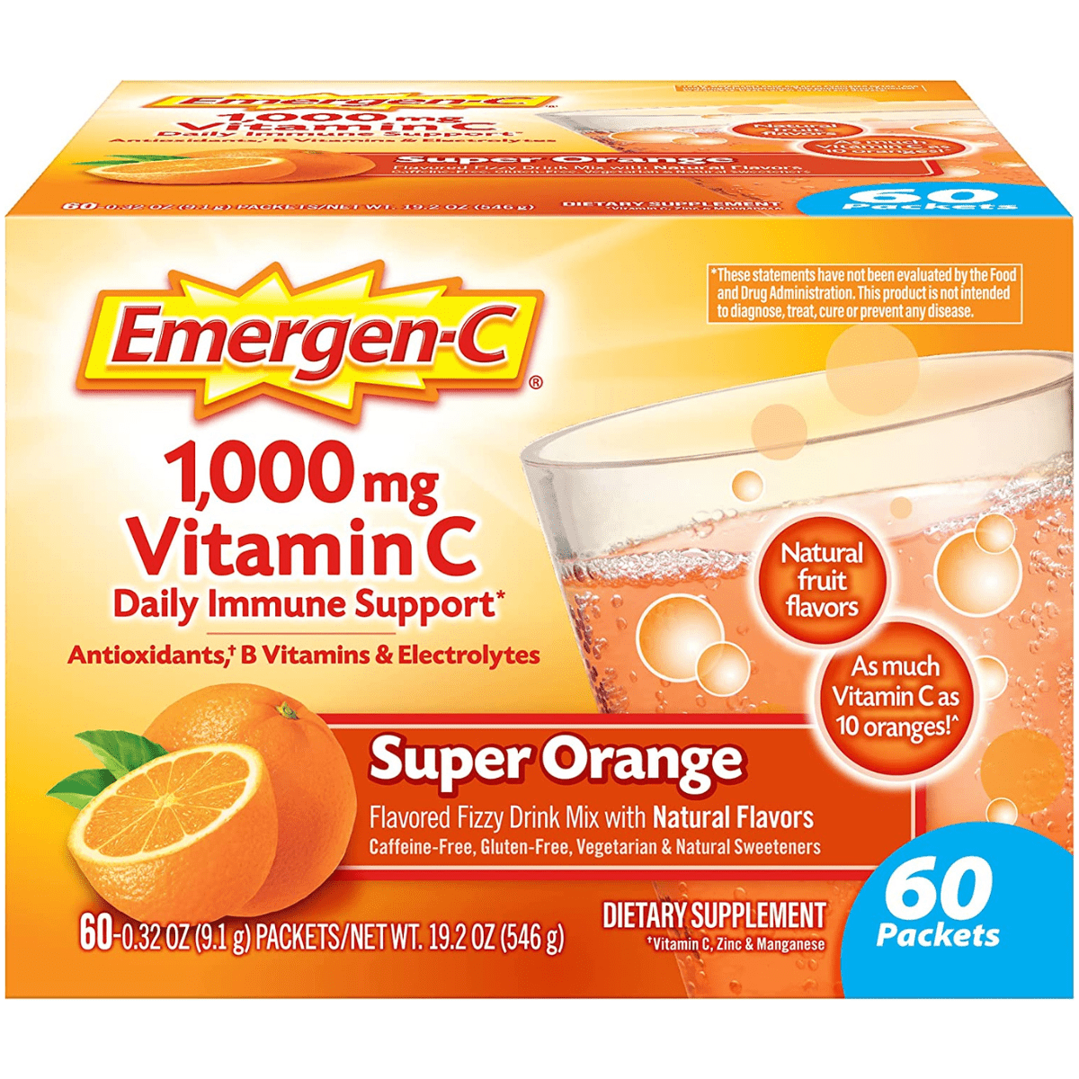 Emergen-C Vitamin C 1000 mg - Naranja - 60 Paquetes - Haz Tu Pedido