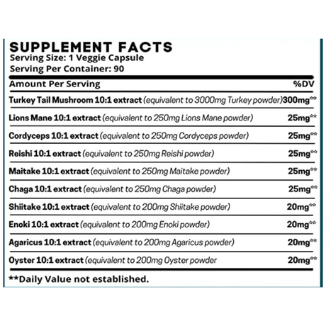 TenMido Turkey Tail Mushroom Extract 5050 mg - 90 Cápsulas - Haz Tu Pedido