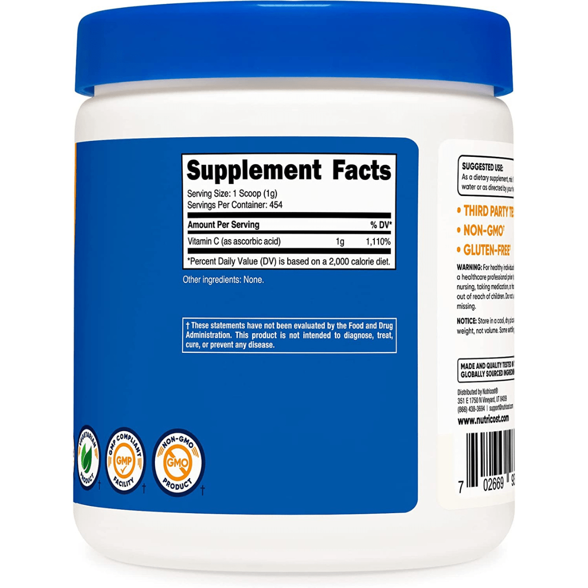 Nutricost Vitamina C - Sin Sabor - Haz Tu Pedido