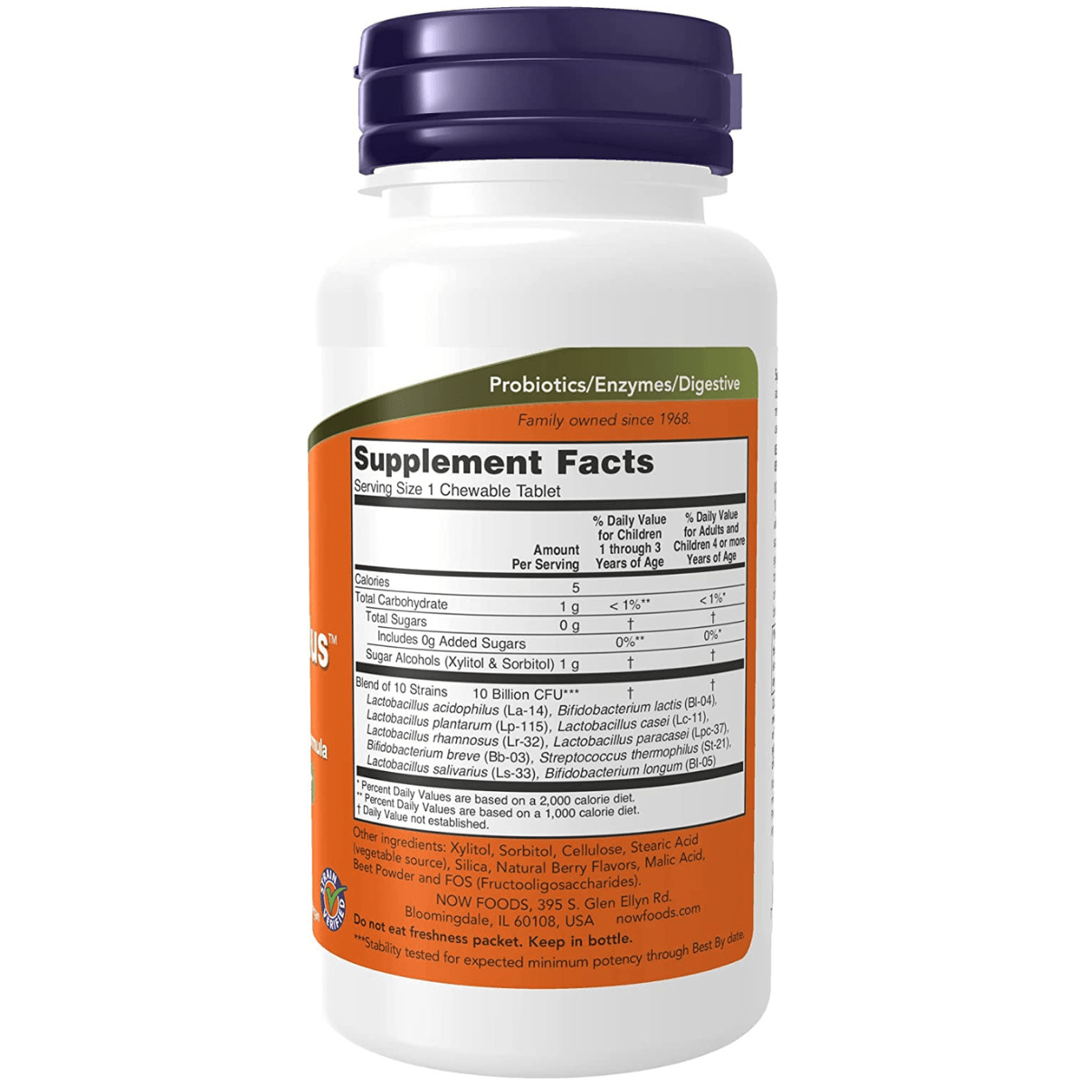 NOW Foods Extra Strength BerryDophilus 10 Billion CFU - 50 Masticables - Haz Tu Pedido
