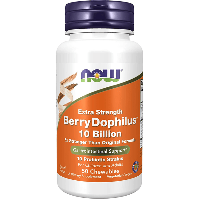 NOW Foods Extra Strength BerryDophilus 10 Billion CFU - 50 Masticables - Haz Tu Pedido